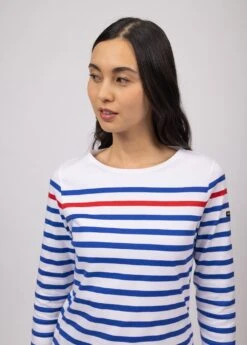 SAINT JAMES Marinière Naval - à Rayure Contrastée Lurex, En Coton Peigné (NEIGE/GITANE/TULIPE) -Chic Marin Soldes 1858 AA E shop BD 4