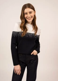 SAINT JAMES Pull Marin Capvern - Bicolore, En Laine (NAVY/BLANC/TULIPE/ROSE FLUO)