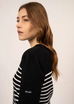 SAINT JAMES Pull Rayé Millas - à Emmanchure Froncée, En Laine (NOIR/BLANC) -Chic Marin Soldes 1877 NOIR BLANC 04