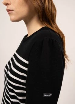 SAINT JAMES Pull Rayé Millas - à Emmanchure Froncée, En Laine (NOIR/BLANC) -Chic Marin Soldes 1877 NOIR BLANC 05