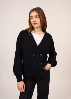 SAINT JAMES Veste Courte En Maille Perlée Andorre - à Manches Bouffantes, En Laine (NAVY)