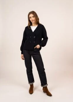 SAINT JAMES Veste Courte En Maille Perlée Andorre - à Manches Bouffantes, En Laine (NAVY) -Chic Marin Soldes 1879 NAVY 03