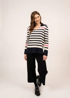 SAINT JAMES Pull Esprit Vareuse Montreal - Rayé, En Laine (NAVY/BLANC D'HIVER/ROSE FLUO)