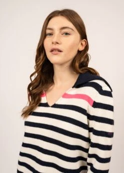 SAINT JAMES Pull Esprit Vareuse Montreal - Rayé, En Laine (NAVY/BLANC D'HIVER/ROSE FLUO) -Chic Marin Soldes 1880 NA BL HIV RO FLU 04
