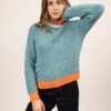 SAINT JAMES Pull Colorblock Hasparren - Esprit Sweat, En Laine (JADE/ORANGE FLUO/BLANC D'HIVER) -Chic Marin Soldes 1887 JAD OR FLU BL HIV 01