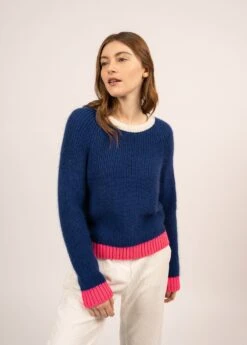 SAINT JAMES Pull Colorblock Hasparren - Esprit Sweat, En Laine (JAVA/ROSE FLUO/BLANC D'HIVER) -Chic Marin Soldes 1887 JAV RO FLU BL HI 03