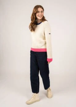 SAINT JAMES Pull Colorblock Hasparren - Esprit Sweat, En Laine (BLANC D'HIVER/ROSE FLUO/JAVA)