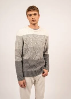 SAINT JAMES Pull Esprit Marin Belcaire - En Maille Structurée, Boutonnage épaule (GRIS/ECUME/ORANGE FLUO)