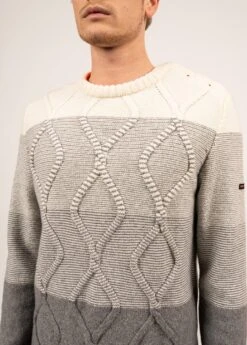 SAINT JAMES Pull Esprit Marin Belcaire - En Maille Structurée, Boutonnage épaule (GRIS/ECUME/ORANGE FLUO) -Chic Marin Soldes 1913 GRIS ECUM ORANG 05