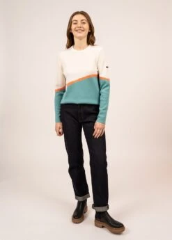 SAINT JAMES Pull Multicolore Espelette - En Laine (JADE/ORANGE FLUO/BLANC)