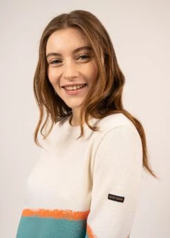 SAINT JAMES Pull Multicolore Espelette - En Laine (JADE/ORANGE FLUO/BLANC) -Chic Marin Soldes 1931 JAD OR FLU BLANC 04