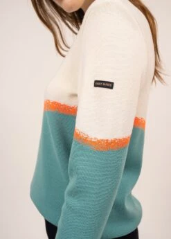 SAINT JAMES Pull Multicolore Espelette - En Laine (JADE/ORANGE FLUO/BLANC) -Chic Marin Soldes 1931 JAD OR FLU BLANC 05