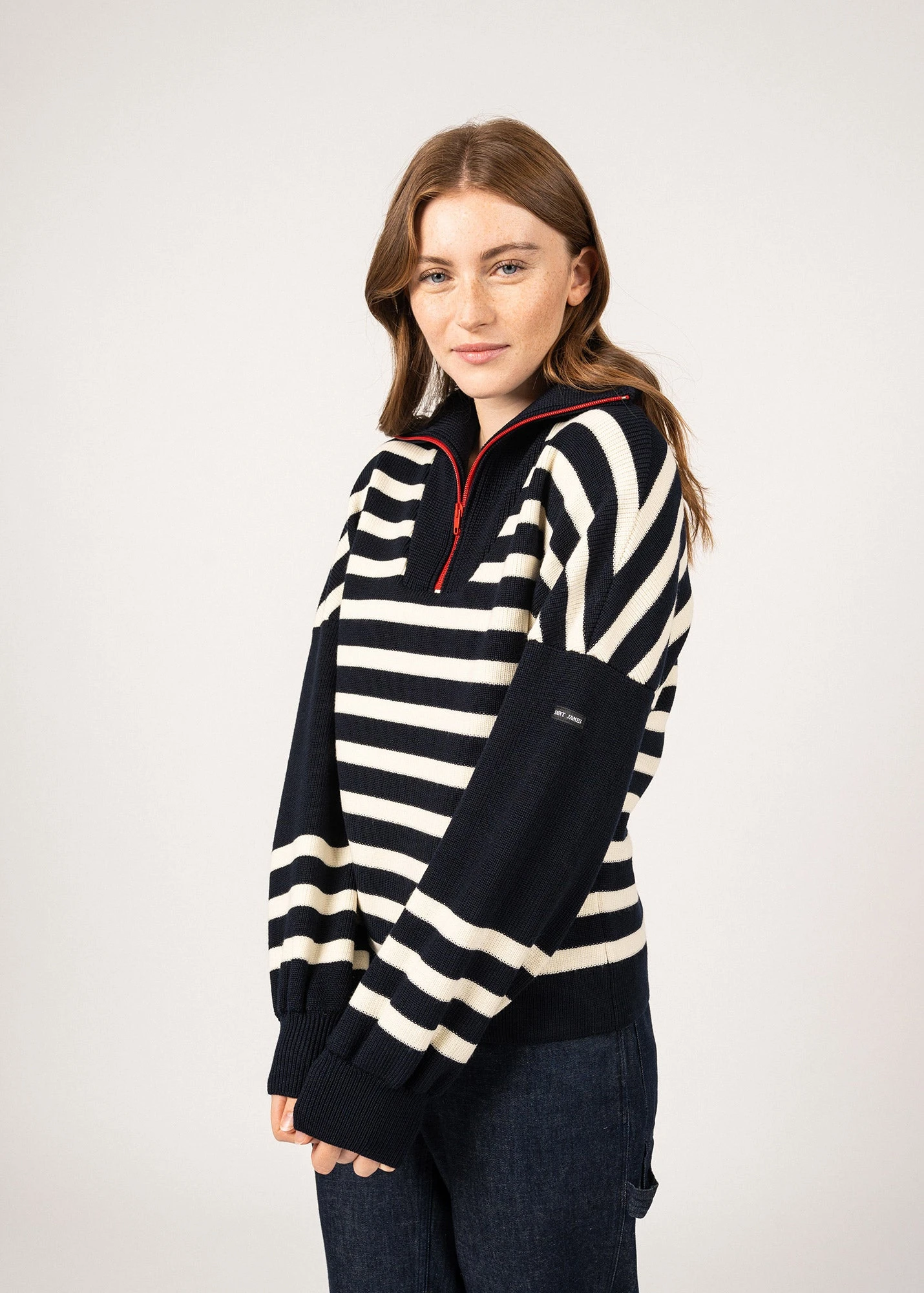 SAINT JAMES Pull Rayé Estaing - à Col Camionneur, En Laine (NAVY/ECUME/TULIPE) 3 SAINT JAMES Pull Rayé Estaing - à Col Camionneur, En Laine (NAVY/ECUME/TULIPE)