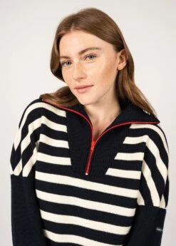 SAINT JAMES Pull Rayé Estaing - à Col Camionneur, En Laine (NAVY/ECUME/TULIPE) 10 SAINT JAMES Pull Rayé Estaing - à Col Camionneur, En Laine (NAVY/ECUME/TULIPE) -Chic Marin Soldes 1938 DS NAV ECU TULIPE E Shop BD 04