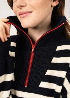 SAINT JAMES Pull Rayé Estaing - à Col Camionneur, En Laine (NAVY/ECUME/TULIPE) 11 SAINT JAMES Pull Rayé Estaing - à Col Camionneur, En Laine (NAVY/ECUME/TULIPE) -Chic Marin Soldes 1938 DS NAV ECU TULIPE E Shop BD 05