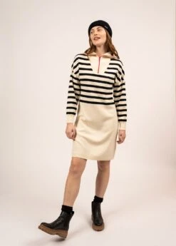 SAINT JAMES Robe En Laine Esparos - à Empiècement Rayé Et Col Camionneur (ECUME/NAVY/ROSE)