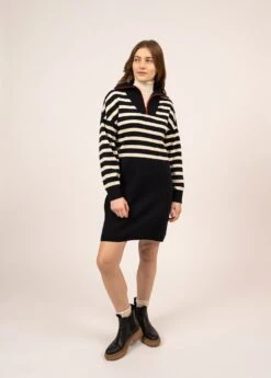 SAINT JAMES Robe En Laine Esparos - à Empiècement Rayé Et Col Camionneur (NAVY/ECUME/TULIPE)