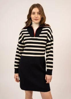 SAINT JAMES Robe En Laine Esparos - à Empiècement Rayé Et Col Camionneur (NAVY/ECUME/TULIPE) -Chic Marin Soldes 1939 NAVY ECUME TULIPE 03