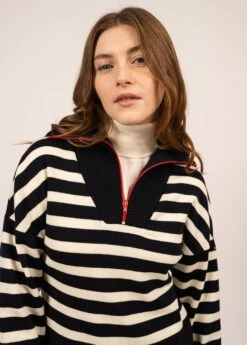 SAINT JAMES Robe En Laine Esparos - à Empiècement Rayé Et Col Camionneur (NAVY/ECUME/TULIPE) -Chic Marin Soldes 1939 NAVY ECUME TULIPE 04