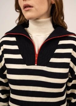 SAINT JAMES Robe En Laine Esparos - à Empiècement Rayé Et Col Camionneur (NAVY/ECUME/TULIPE) -Chic Marin Soldes 1939 NAVY ECUME TULIPE 05