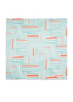 SAINT JAMES Foulard Carré Rayé - Multicolore (ECUME/JADE/ORANGE) -Chic Marin Soldes 1954 ecum jade orange