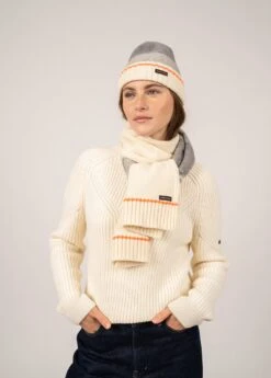 SAINT JAMES Bonnet à Revers Trebons - En Laine (ECUME/GRIS/ORANGE FLUO)