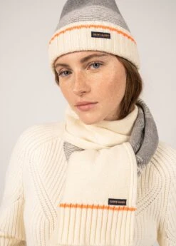 SAINT JAMES Echarpe à Détails Torsadés Orignac - En Laine (ECUME/GRIS/ORANGE FLUO)