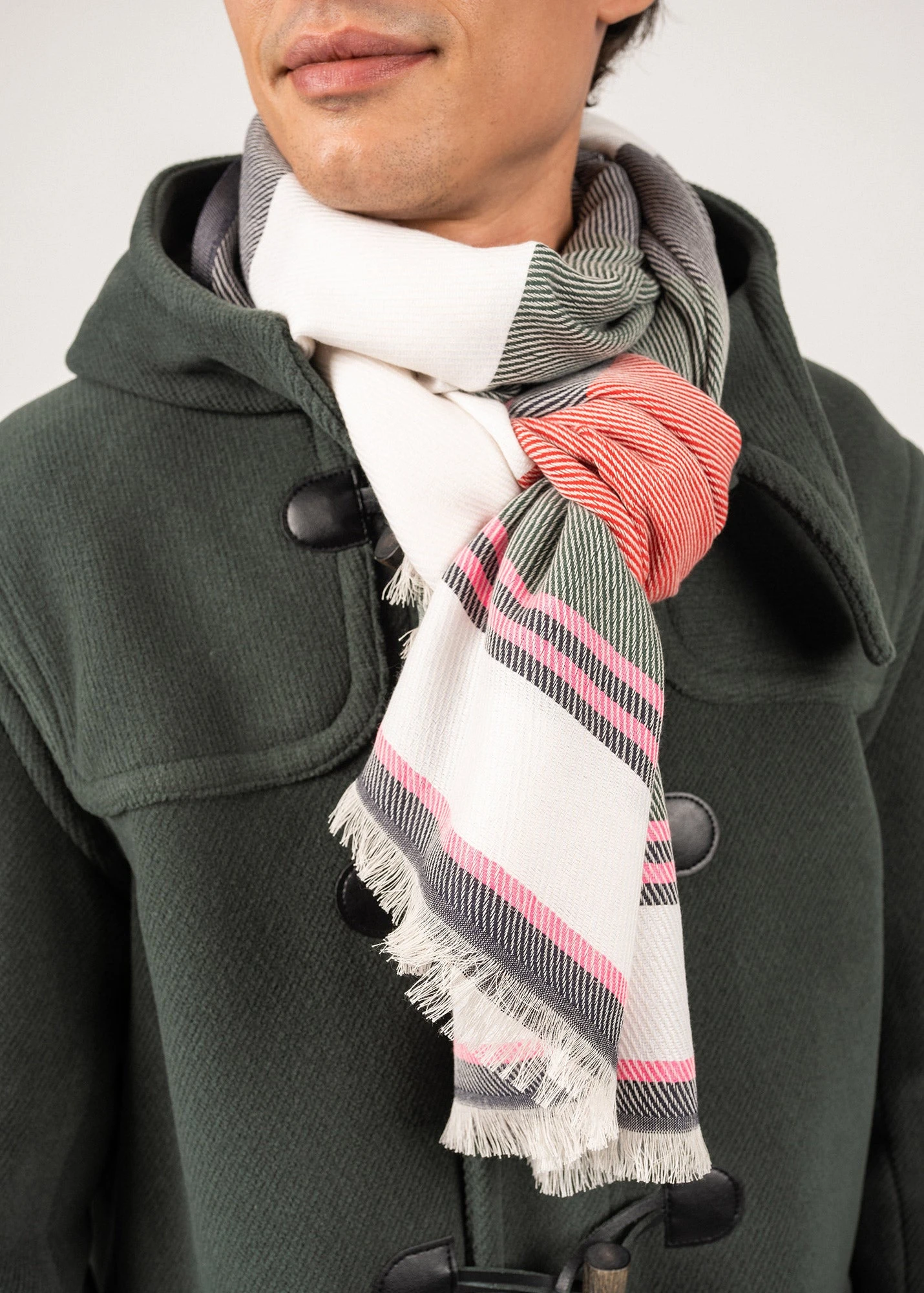 SAINT JAMES Foulard Rayé - En Coton Mélangé (VEGETAL/BLANC D'HIVER) 4 SAINT JAMES Foulard Rayé - En Coton Mélangé (VEGETAL/BLANC D'HIVER) - Image 2