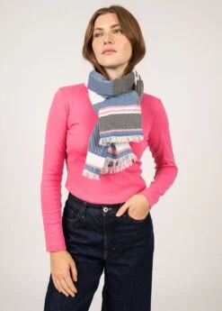 SAINT JAMES Foulard Rayé - En Coton Mélangé (GITANE/ROSE FLUO)