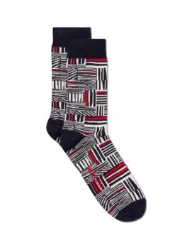 SAINT JAMES Chaussettes Rayées Géométriques - En Coton (MARINE/ECUME/TULIPE)