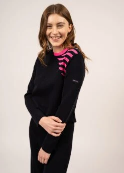 Pull Marin à Rayures Placées Iris - SAINT JAMES X Isabelle Ballu (NAVY/ROSE FLUO)