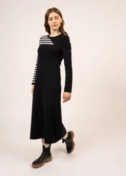 Robe Longue En Laine à Rayures Placées Esther - SAINT JAMES X Isabelle Ballu (NAVY/ECUME)