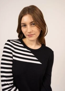 Robe Longue En Laine à Rayures Placées Esther - SAINT JAMES X Isabelle Ballu (NAVY/ECUME) -Chic Marin Soldes 1980 NAVY ECUME 04