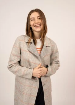SAINT JAMES Manteau Long Structuré Ste Louisa - En Drap De Laine (GRIS/ORANGE) -Chic Marin Soldes 2035 GRIS ORANGE 05