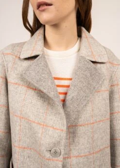 SAINT JAMES Manteau Long Structuré Ste Louisa - En Drap De Laine (GRIS/ORANGE) -Chic Marin Soldes 2035 GRIS ORANGE 07