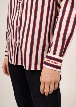 SAINT JAMES Chemise Rayée Fabiola - En Popeline De Coton (BLANC D'HIVER/AMIRAL/ROUGE) -Chic Marin Soldes 2048 BLA HI AMIR ROUG 05
