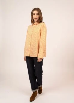 SAINT JAMES Chemise Rayée Florica - à Manches Longues, En Coton (BLANC/ORANGE)