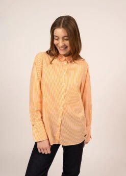 SAINT JAMES Chemise Rayée Florica - à Manches Longues, En Coton (BLANC/ORANGE) -Chic Marin Soldes 2050 BLANC ORANGE 03