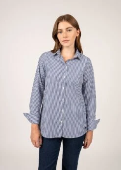 SAINT JAMES Chemise Rayée Florica - à Manches Longues, En Coton (BLANC/AMIRAL) -Chic Marin Soldes 2050 N2 BLANC AMIRAL E Shop BD 03