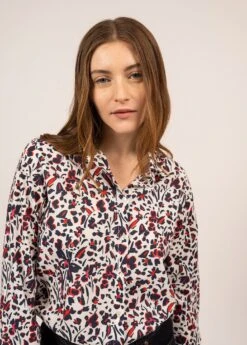 SAINT JAMES Chemisier à Motifs Floriane - En Popeline De Coton (BLANC/AMIRAL/ROSE) -Chic Marin Soldes 2052 BLA AMIRAL ROSE 04