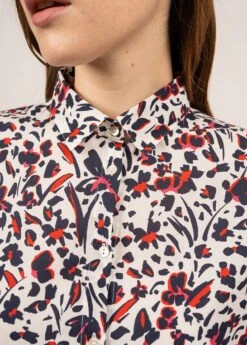 SAINT JAMES Chemisier à Motifs Floriane - En Popeline De Coton (BLANC/AMIRAL/ROSE) -Chic Marin Soldes 2052 BLA AMIRAL ROSE 05
