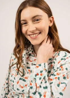 SAINT JAMES Chemisier à Motifs Flavie - En Popeline De Coton (BLANC/JADE/ORANGE) -Chic Marin Soldes 2058 BLAN JADE ORANGE 04