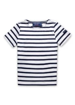 SAINT JAMES T-shirt Marinière Enfant Levant - En Coton Léger (NEIGE/MARINE)