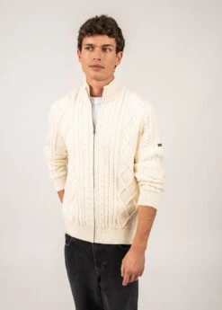 SAINT JAMES Veste En Maille Structurée Tofino - En Laine, à Col Montant (BLANC D'HIVER)
