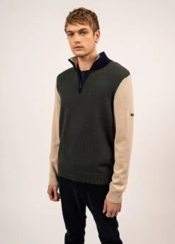 SAINT JAMES Pull Tricolore Edmonton - à Col Montant, En Laine Et Cachemire (VEGETAL/MARINE/NATUREL)