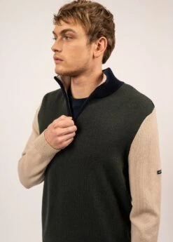 SAINT JAMES Pull Tricolore Edmonton - à Col Montant, En Laine Et Cachemire (VEGETAL/MARINE/NATUREL) -Chic Marin Soldes 2092 VEGET MARIN NATU 04