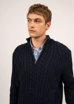 SAINT JAMES Pull à Torsades Terre Neuve - à Col Montant, En Laine (NAVY) -Chic Marin Soldes 2094 NAVY 04