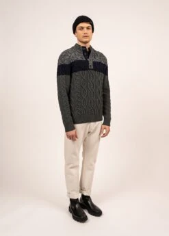 SAINT JAMES Pull Tricolore Sherbrooke - Torsadé, En Laine (VEGETAL CHINE/NAVY)