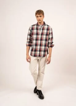 SAINT JAMES Chemise à Carreaux Silvio - à Manches Longues, En Coton (ECRU/MARINE/TULIPE)