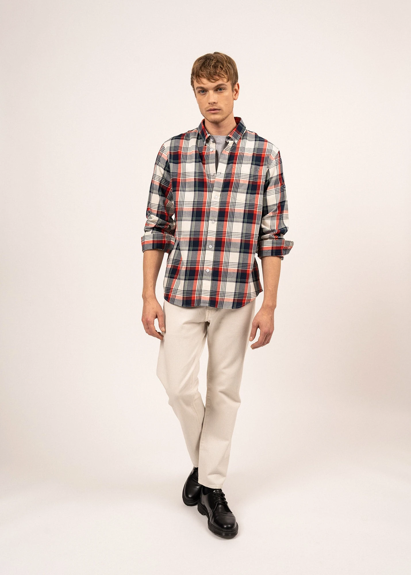 SAINT JAMES Chemise à Carreaux Silvio - à Manches Longues, En Coton (ECRU/MARINE/TULIPE) 3 SAINT JAMES Chemise à Carreaux Silvio - à Manches Longues, En Coton (ECRU/MARINE/TULIPE)